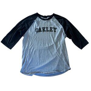 Oakley Mens Raglan Baseball Tee Custom Fit XL Grey Black